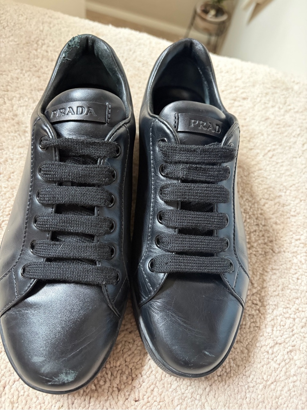 Prada Black Leather Low-Top Sneakers - Men's